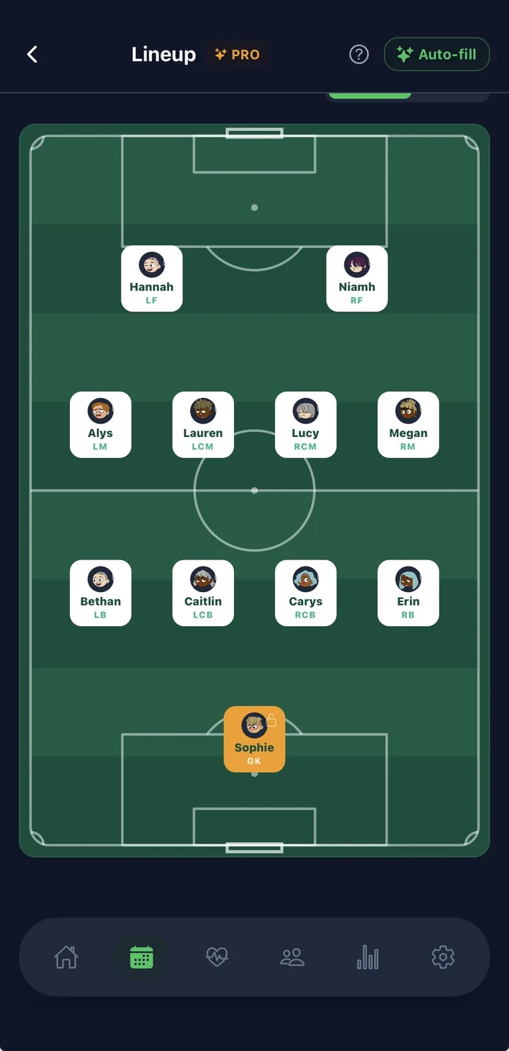 Squadd lineup builder for an adult side
